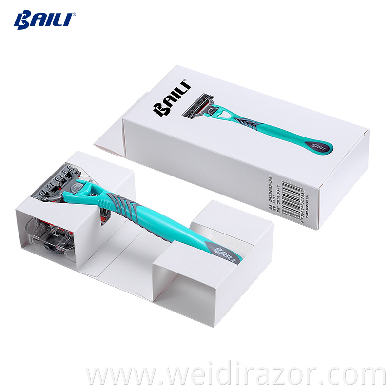 China best shaving razor factory manufacturing triple blade head plastic handle system razor